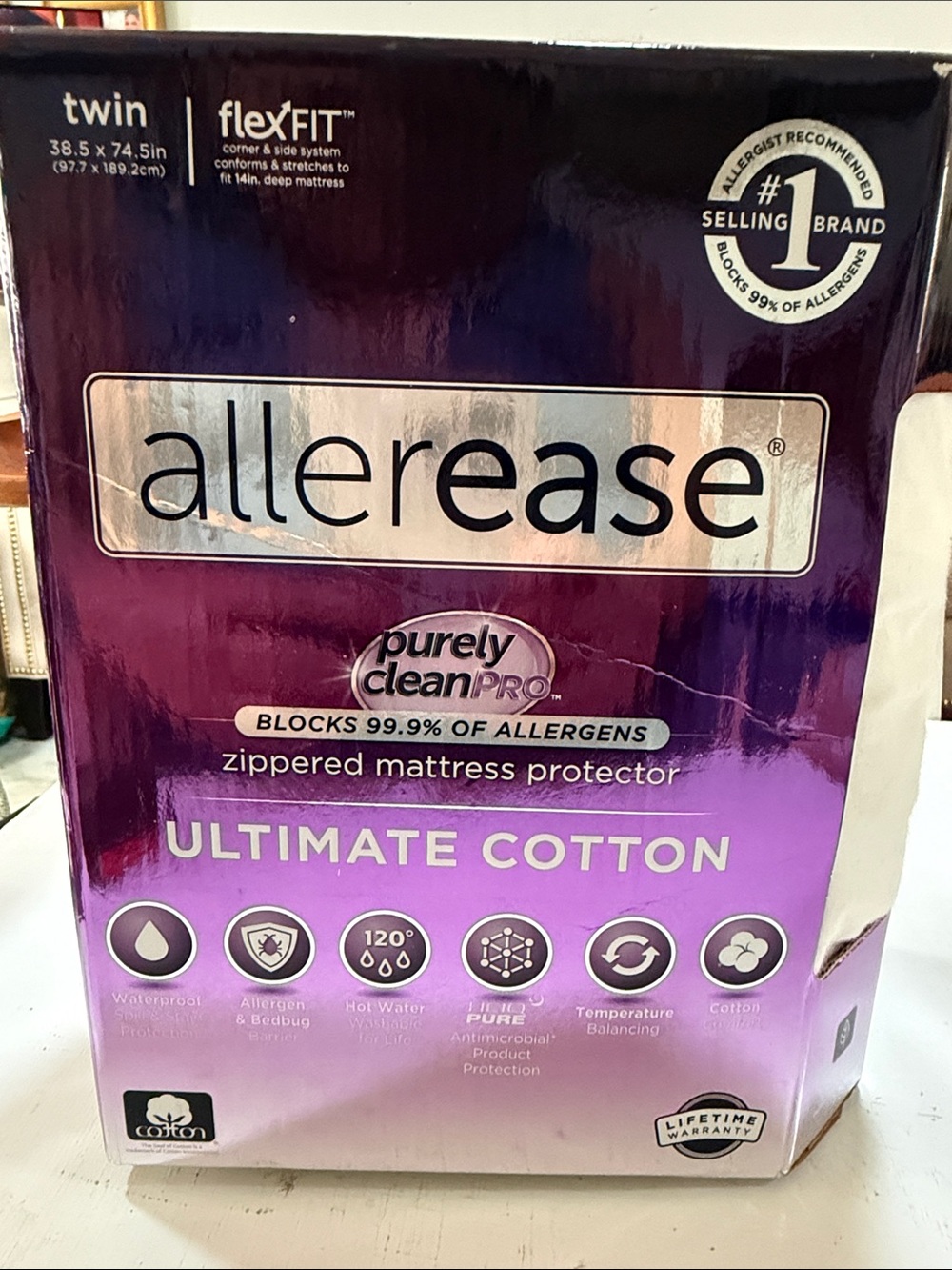 Allerease Ultimate Cotton Zippered Twin size Mattress Protector NIB